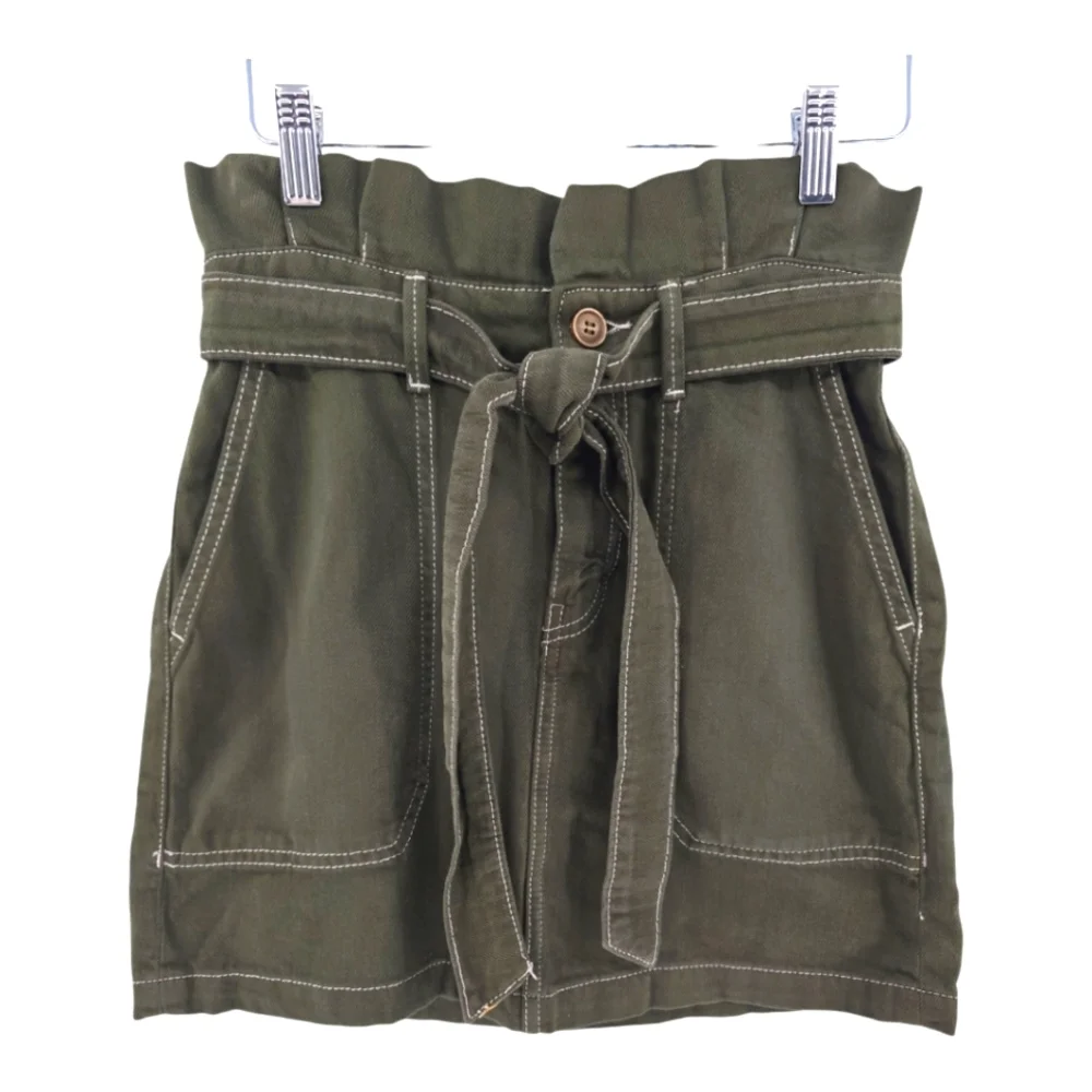 Free People Olive Green Splendor In The Grass Paper Bag Waist Denim Skirt Size 0